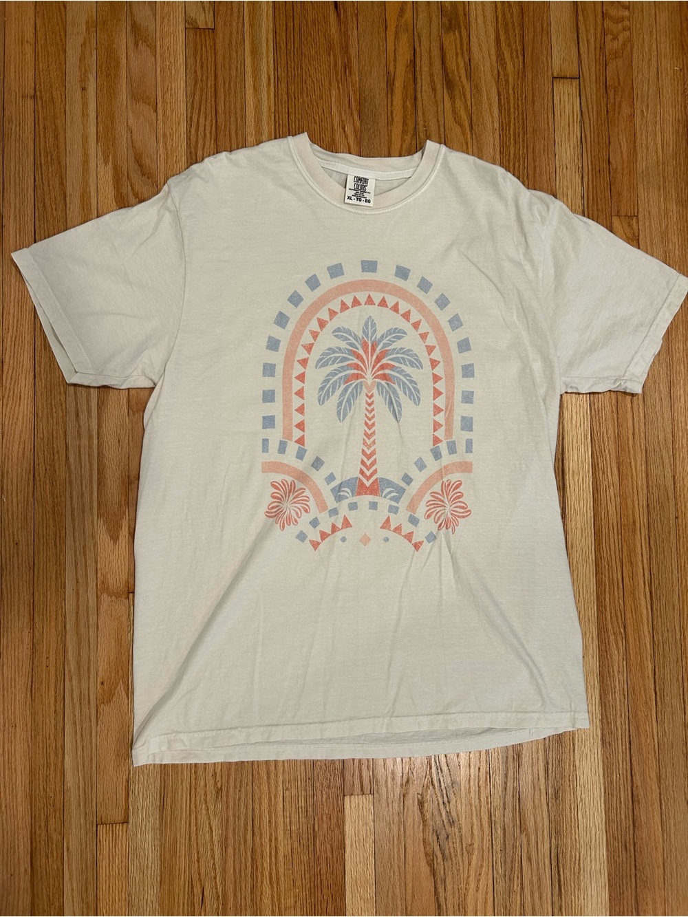 Comfort Colors Cream Short Sleeve Tee with Coral & Light Blue Palm Graphic